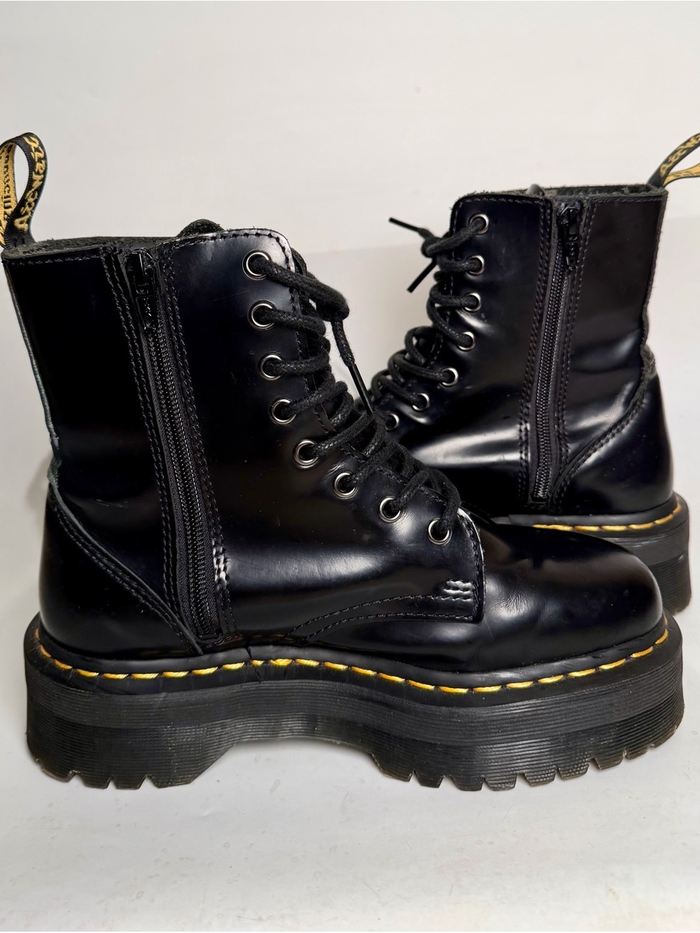 Dr. Martens Jadon Platform Leather Womens 7 Boot Black Polished Smooth Zip Side - Picture 10 of 16